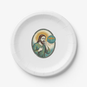 Assiettes En Carton Jésus toussant au milieu d'un message audio vocal