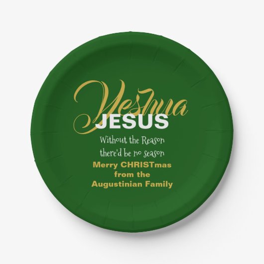 Assiettes En Carton JÉSUS vert RAISON SAISON Noël (Devant)
