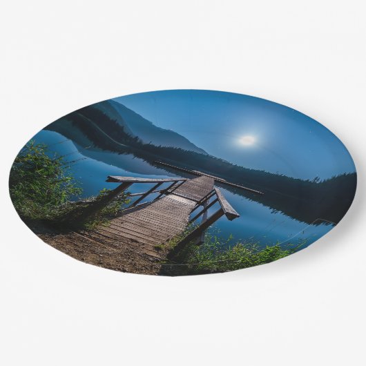 Assiettes En Carton Jetée de nuit sous une Pleine lune (Angle)