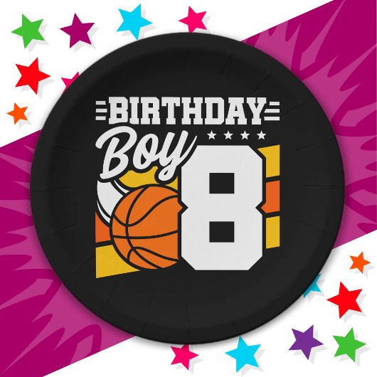 Assiettes En Carton Jeu de basket-ball 8 ans Thème 8ème anniversaire G