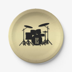 Assiettes En Carton Jeu de tambour monogramme or
