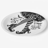 Assiettes En Carton Jeu d'Halloween blanc et noir (Angle)