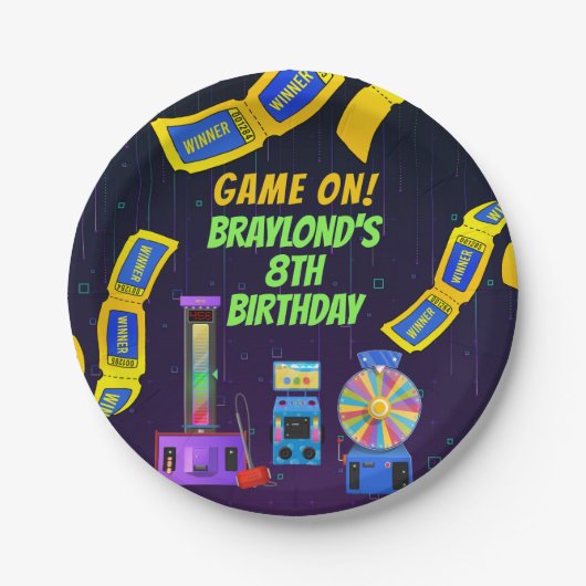 Assiettes En Carton Jeu et Arcade Anniversaire (Devant)