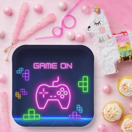 Assiettes En Carton Jeu rose néon, Plaques de papier vert (Fête)