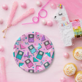 Assiettes En Carton Jeu rose rétro (Fête)
