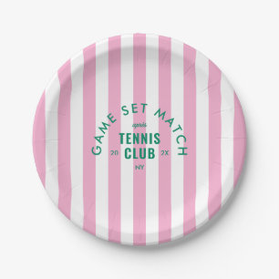Assiettes En Carton Jeu Set Match Après Tennis Club Rond Rayé Rose