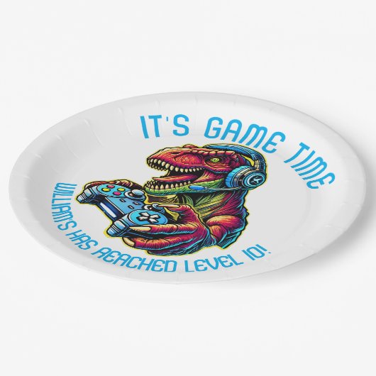 Assiettes En Carton Jeu Vidéo Dinosaur Jeu Anniversaire (Angle)