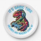 Assiettes En Carton Jeu Vidéo Dinosaur Jeu Anniversaire (Devant)