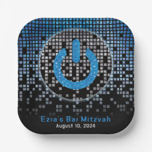 Assiettes En Carton Jeu vidéo noir bleu Gamer Bar Mitzvah