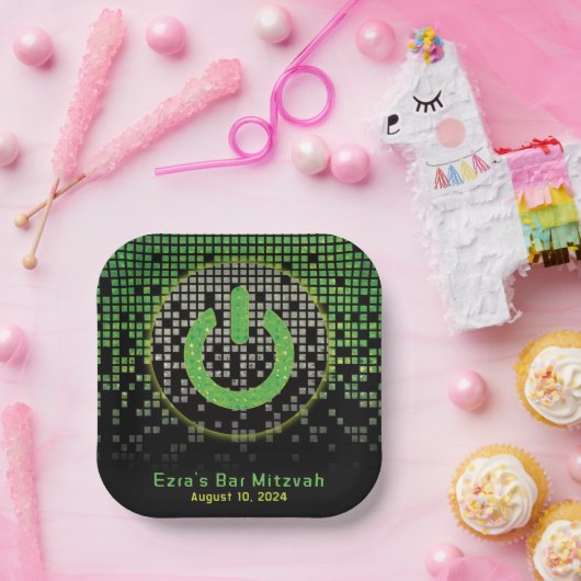 Assiettes En Carton Jeu vidéo noir vert Gamer Bar Mitzvah (Fête)