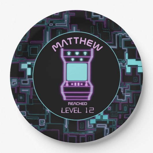 Assiettes En Carton Jeu vidéo Pink and Blue Retro Arcade (Devant)