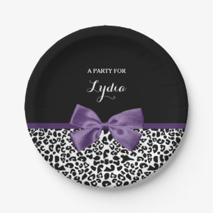 Assiettes En Carton Jeune Empreinte de léopard, Joli Ruban Violet, No