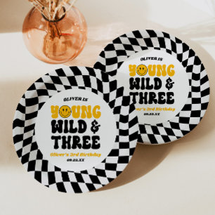 Assiettes En Carton Jeune Sauvage & Trois Rétro Troisième 3ème Anniver