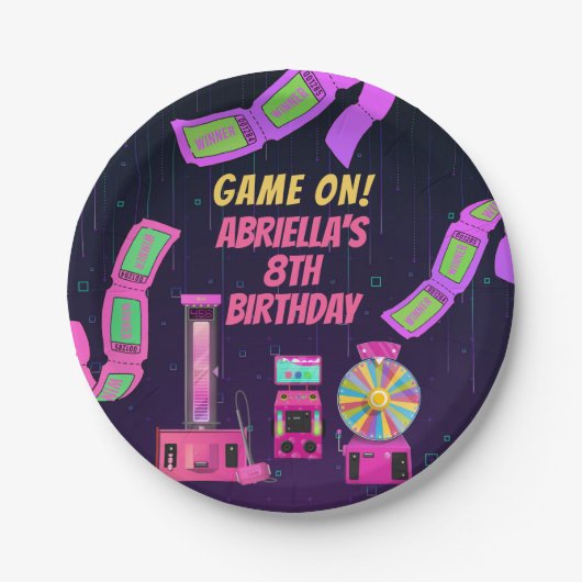 Assiettes En Carton Jeux de filles et arcade Anniversaire (Devant)