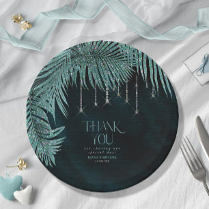 Assiettes En Carton Jewel Palm Leaf Mariage Teal V2 ID830