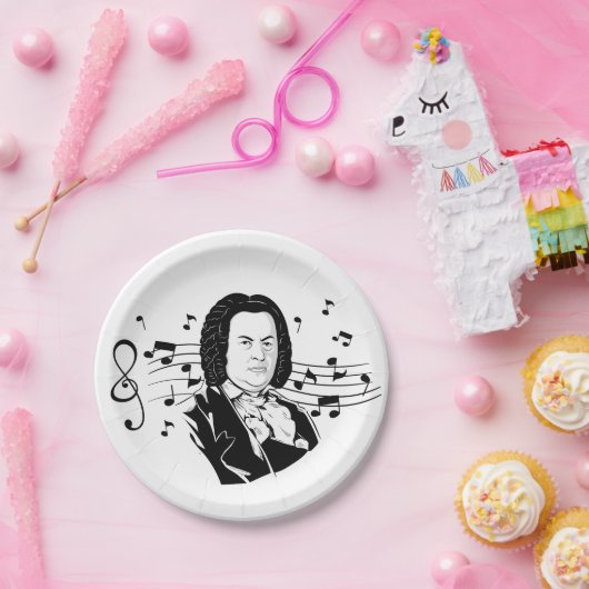 Assiettes En Carton Johann Sebastian Bach Portrait et buste avec notes (Fête)