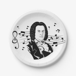 Assiettes En Carton Johann Sebastian Bach Portrait et buste avec notes