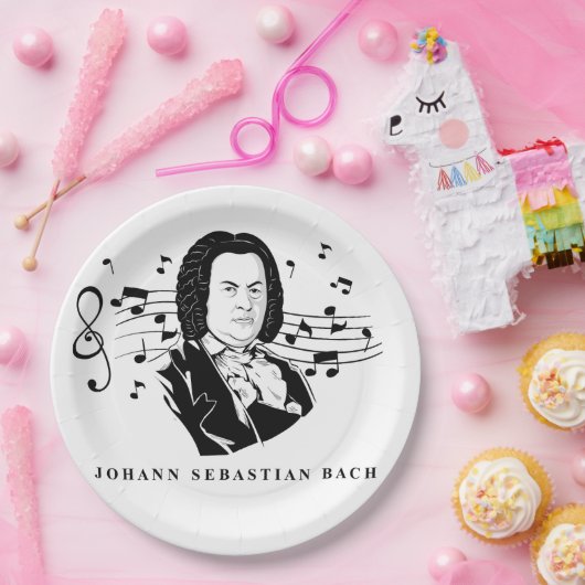 Assiettes En Carton Johann Sebastian Bach Portrait et buste avec notes (Fête)
