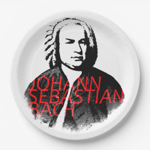 Assiettes En Carton Johann Sebastian Bach portrait et lettres rouges