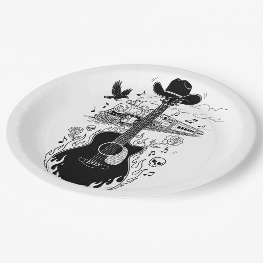 Assiettes En Carton Johnny Cash Theme Plates (Angle)