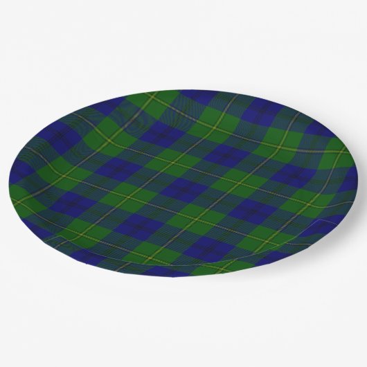 Assiettes En Carton Johnstone tartan bleu vert plaid (Angle)