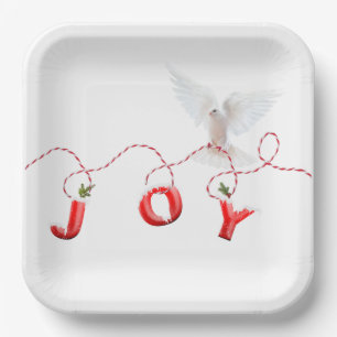 Assiettes En Carton Joie de Noël avec la colombe blanche