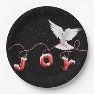 Assiettes En Carton JOIE DE Noël avec la colombe et les flocons de nei