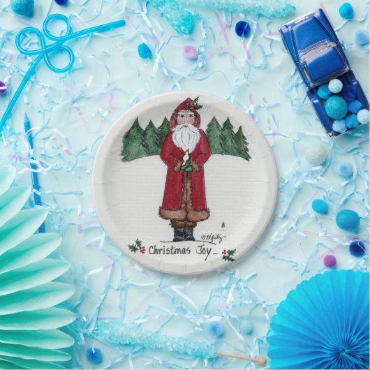 Assiettes En Carton "Joie de Noël" Père Noël et colombe blanche (Fête)