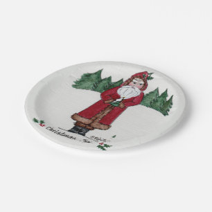 Assiettes En Carton "Joie de Noël" Père Noël et colombe blanche