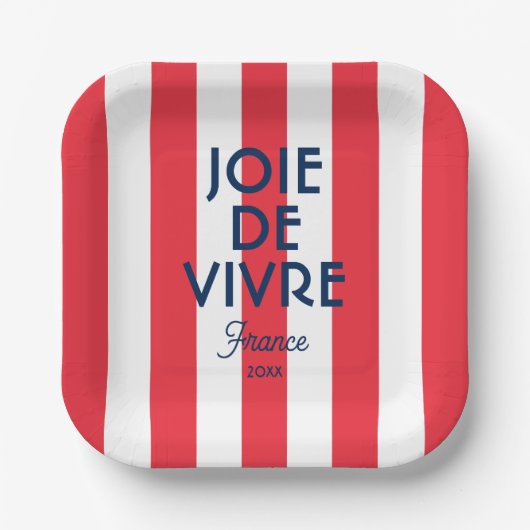 Assiettes En Carton Joie De Vivre France Red Cabana Stripe Français (Recto)