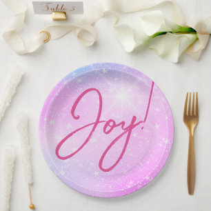 Assiettes En Carton Joie ! ou votre message Fuchsia Texte Purple Rose 