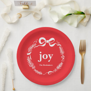 Assiettes En Carton Joie personnalisée rouge moderne Noël à ruban capr
