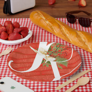 Assiettes En Carton Joie Typographie Citation Rouge et Vert Noël