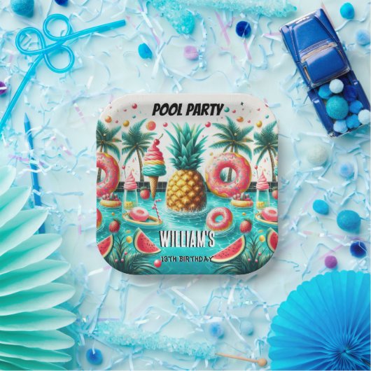 Assiettes En Carton Joignez-vous garçon water blue Cool Pool Party 13e (Fête)