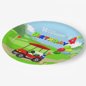 Assiettes En Carton Joli 4e anniversaire Red Golf Cart Boy's (Angle)