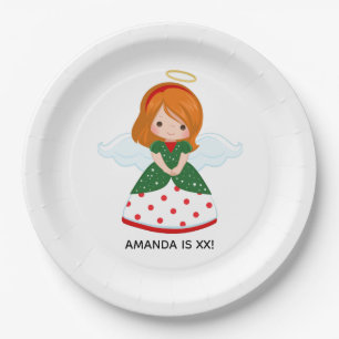 Assiettes En Carton Joli ange roux Noël Anniversaire Fête