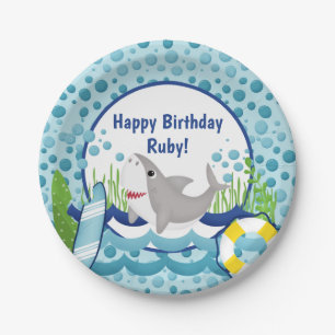 Assiettes En Carton Joli anniversaire à l'océan des requins mignons