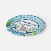 Assiettes En Carton Joli anniversaire à l'océan des requins mignons (Angle)