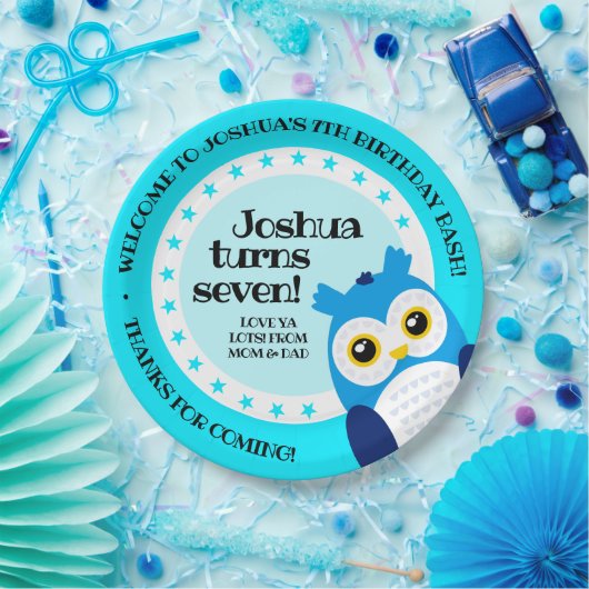 Assiettes En Carton Joli Anniversaire Boy Blue Owl (Fête)