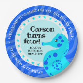 Assiettes En Carton Joli anniversaire Boy Blue Seahorse sur les vagues (Devant)