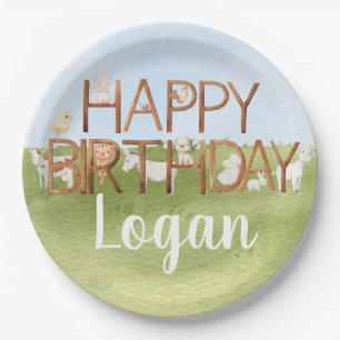 Assiettes En Carton Joli anniversaire d'animal de ferme