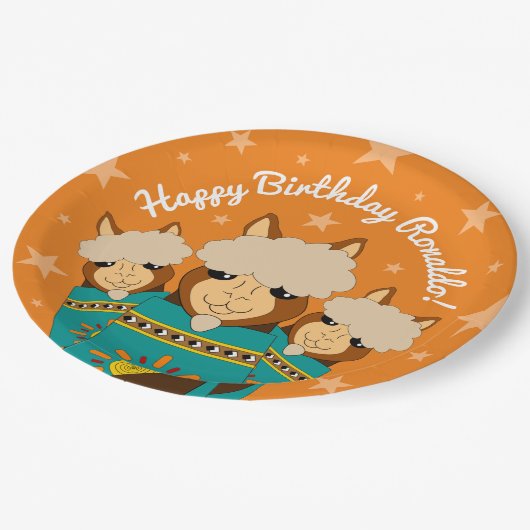 Assiettes En Carton Joli Anniversaire des Alpacas Garçon en Serapes Tu (Angle)