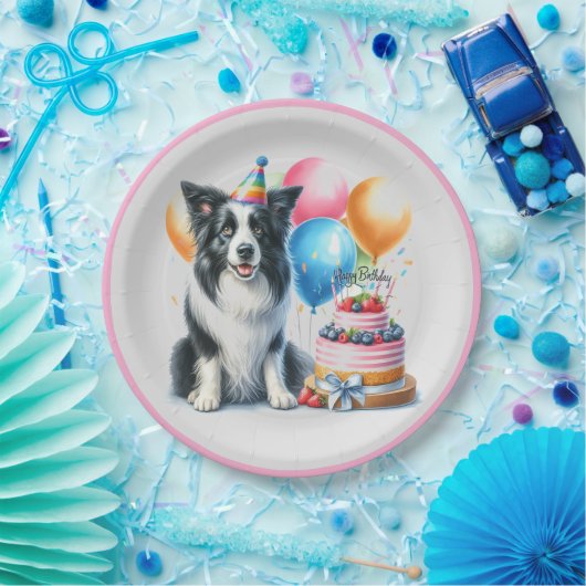Assiettes En Carton Joli anniversaire frontière Collie Party (Fête)