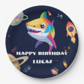 Assiettes En Carton Joli arc-en-ciel Shark Galaxy Rocket fête d'annive (Devant)