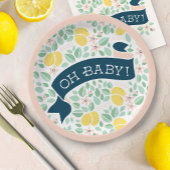 Assiettes En Carton Joli Baby shower botanique jaune citron rose