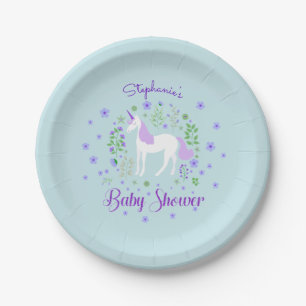 Assiettes En Carton Joli Baby shower Unicorn PurpleAqua Personnalisé