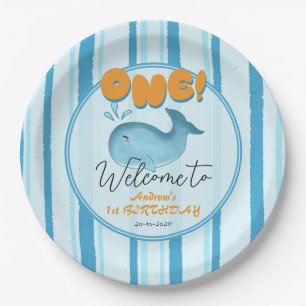 Assiettes En Carton Joli bébé baleine bleue 1er anniversaire