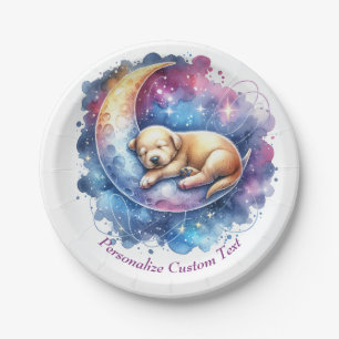Assiettes En Carton Joli bébé chiot endormi sur la lune