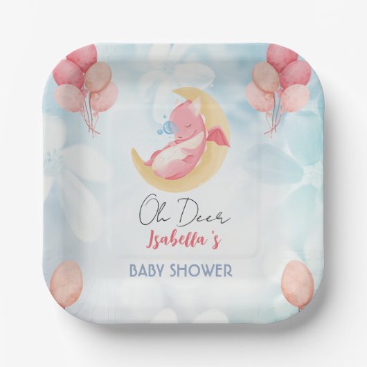 Assiettes En Carton Joli bébé dragon dinosaure Balloon baby shower (Recto)