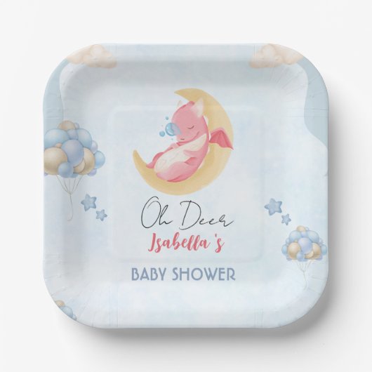 Assiettes En Carton Joli bébé dragon dinosaure Balloon baby shower (Recto)
